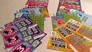 MONOPOLY...CASH SPECTACULAR.Scratchcards..TRIPLE 7..COOL FORTUNE ..250,000 RAINBOW..MATCH-3...
