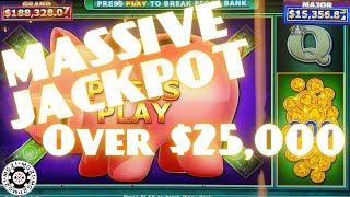 MASSIVE HANDPAY JACKPOT OVER $25,000 HIGH LIMIT Lock It Link Piggy Bankin' ~ $100 Bonus Slot Machine