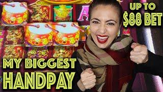 My BIGGEST HANDPAY EVER on DANCING DRUMS! Up to $88 BET in Vegas!!