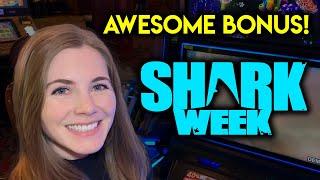CRAZY BONUS! So Many Spins! Shark Week Slot Machine!! How Big Will The Shark Award Be?
