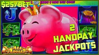 HIGH LIMIT All Aboard ⋆ Slots ⋆ Piggy Pennies (2) HANDPAY JACKPOTS $25 Bonus Rounds Slot Machine Cas