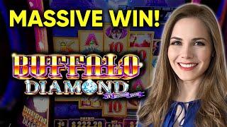 MASSIVE WIN!! Got The 3 Wilds Across! 4 Scatter BONUS! Buffalo Diamond Slot Machine!!