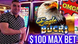 $100 Max Bet JACKPOT On High Limit Eagle Bucks Slot Machine