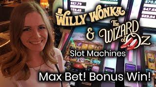 Wizard of Oz  and Willy Wonka Slot Machines Bonus!