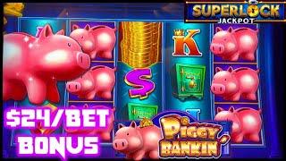 HIGH LIMIT SUPERLOCK Lock It Link Piggy Bankin' ⋆ Slots ⋆$24 BONUS Round Slot Machine Casino