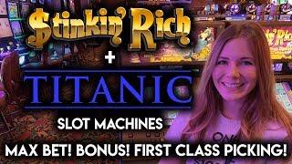 1st Class Picking on Titanic BONUS + Opening the Vault on Stinkin Rich Slot Machine!