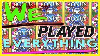 • WE PLAYED EVERY SLOT POSSIBLE! • #Let'sTravel • Live Play Slot Machine Group Pull