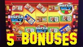 Crazy Money Super Sky Wheel 5 BONUS ROUNDS at max bet $3.00 Slot Machine