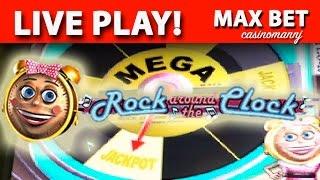 LIVE PLAY! Rock Around the Clock Slot - MAX BET!! - MEGA PROGRESSIVE WIN! - Slot Machine Bonus