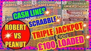 5X CASH LINE'S..Scratchcards & SCRABBLE..TRIPLE JACKPOT..( ROBERT Vs PEANUT) There 3rd Game
