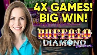 BIG WIN! 4X GAMES!! Buffalo Diamond Slot Machine BONUSES!!