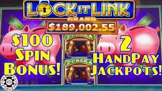 Lock It Link Eureka Reel Blast  & Piggy Bankin HANDPAY JACKPOTS ~ HIGH LIMIT $100 Bonus Slot Machine