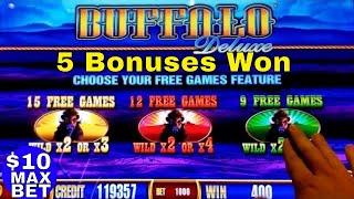 Buffalo Deluxe Slot Machine $10 Max Bet Bonuses! Live Slot Play (Aristocrat)