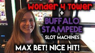 Max BET! BUFFALO Stampede! Slot Machine! Wonder 4 TOWER! Bonus! Great hit!