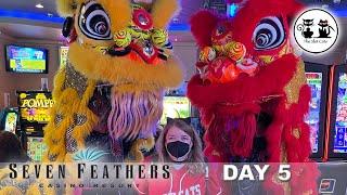 SEVEN FEATHERS CASINO LION DANCING CELEBRATION AND SLOT PLAY!  RETRIGGERED FREE GAMES ON NIGHT LIFE!