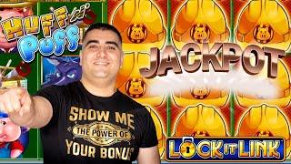 Huff N Puff Lock It Link Slot Machine HANDPAY JACKPOT - Max Bet | Live Slot Play At Casino PART-1
