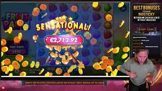 RECORD WIN!! Fruit Party BIG WIN from base game - Online Slots from Casinodaddys live stream