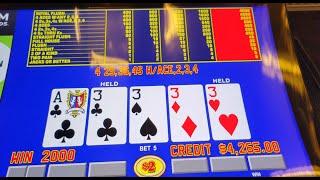 ARIA Casino ~GEM Bar Video Poker ~ Multiple Hand-Paid Jackpots (including Four 3's + A for $4,000).