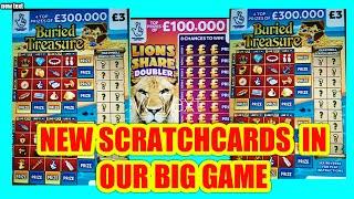 NEW SCRATCHCARDS "OUR BIG GAME"BURIED TREASURE"LION DOUBLER