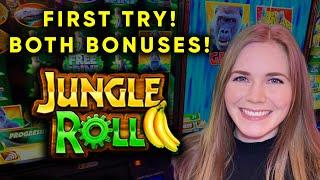 First Time Trying The NEW Roller Wheel Jungle Roll Slot Machine! Both Bonuses!