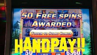 LANCELOT Live Play HANDPAY JACKPOT 165 FREE SPINS RETRIGGER 2 cent denom Slot Machine