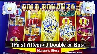 (First Attempt Double or Bust) Gold Bonanza (Happy Piggy) by Aristocrat  Live Play and 4 Bonuses
