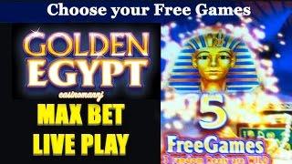 *Big Win* - GOLDEN EGYPT SLOT - *MAX BET* LIVE PLAY plus BONUS! - 5 FREE SPINS - Slot Machine Bonus