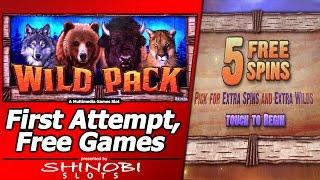 Wild Pack Slot - First Attempt, Two Free Spins Bonuses