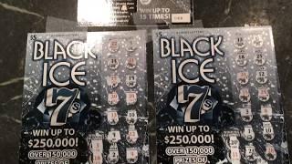 Scratching off THREE $5 Lottery Scratch Cards - Black Ice 7s