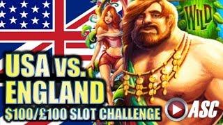•USA VS. ENGLAND - NEW SLOT CHALLENGE!• GIANT’S GOLD COLOSSAL REELS (WMS) | Slot Machine Bonus •