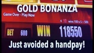 Just under a HANDPAY on Gold Bonanza Slot Machine + other bonus wins