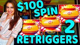 TWO RETRIGGERS ON A $100 SPIN on DRAGON LINK Slot Machine at the WYNN LAS VEGAS!