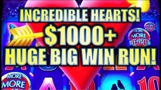 •INCREDIBLE $1K+ HUGE BIG WIN RUN! TAX FREE!• •️ MORE MORE HEARTS Slot Machine Bonus