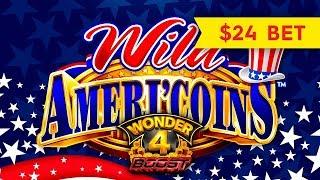 HUGE WIN! Wonder 4 Boost Wild Ameri'Coins Slot - up to $24 Max Bets!