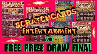 FRANTASTIC..Scratchcard Game.MONOPOLY GOLD..CASH LINES..INSTANT  £100.. & .NAME THEM DOGS DRAW FINAL