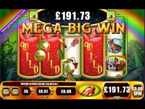 £417 MEGA BIG WIN (695:1) WIZARD OF OZ RUBY SLIPPERS ™ BIG WIN SLOTS AT JACKPOT PARTY