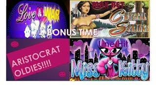 Aristocrat Love & War • Crystal Springs(MAX BET) Slot Machine Bonuses • •Miss Kitty Line Hit