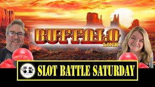 SLOT BATTLE SATURDAY! THE SLOT CATS ARE PLAYING BUFFALO LINK SLOT MACHINE! WATCH TO SEE WHO WINS!