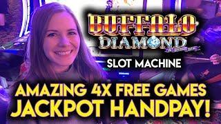 OMG! OVER 130 4X FREE GAMES ON BUFFALO DIAMOND! HOW BIG IS THIS JACKPOT HANDPAY GOING TO BE!?