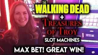 MAX BET! Walking Dead Original Slot Machine! Treasures of Troy GREAT WIN!!!