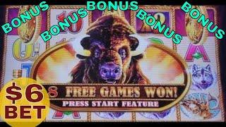 Buffalo Gold Slot Machine  "TON" of Bonuses $6 & $3 Bet! Buffalo Gold Max Bet Bonus | Live Slot Play