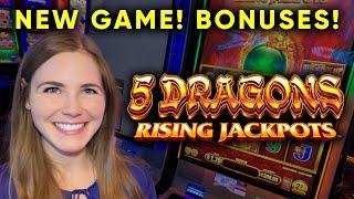 High Volatility BONUSES! First Try On 5 Dragons Rising Jackpots Slot Machine!