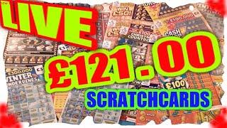£121 SCRATCHCARDS "LIVE"FRUITY £500"12Months RICHER"WONDERLINES"£100 LOADED."CASH DROP'MONEY SPINNER