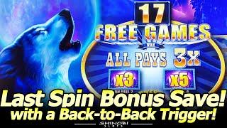Last Spin Bonus Save and Back-to-Back Trigger!  Timber Wolf Diamond Slot Bonus with 3x Diamond Games