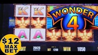•$12 MAX BET• Wonder 4 Fire Light Slot Machine Bonuses Won ! Live Slot Play