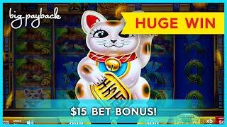 HUGE WIN! Lucky Wealth Cat Slot - UP TO $15 MAX BETS!