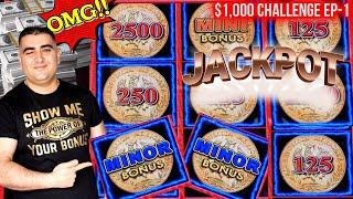 Over 100x HANDPAY JACKPOT On Lightning Link Slot | $1,000 Challenge To Beat The Casino ! EP-1