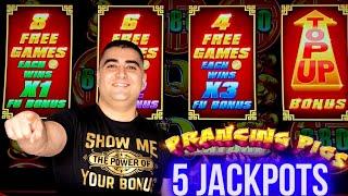 5 HANDPAY JACKPOTS On High Limit Prancing Pigs Slot Machines - Winning In Las Vegas
