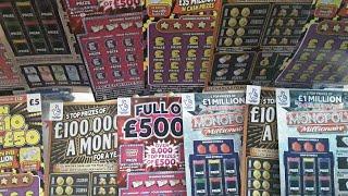 FANTASTIC  SCRATCHCARD GAME. FULL £500..MONOPOLY.GOLD 7s..TAKE OR LEAVE IT...MONOPOLY..CASH VAULT..