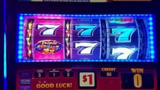 Triple Red Hot Sevens Slot Machine Live Play MAX BET $5 !!!!!